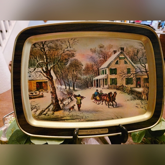 1970s Vintage Courier And Ives American Homestead Tray Set. All 4 Seasons. - Picture 3 of 8